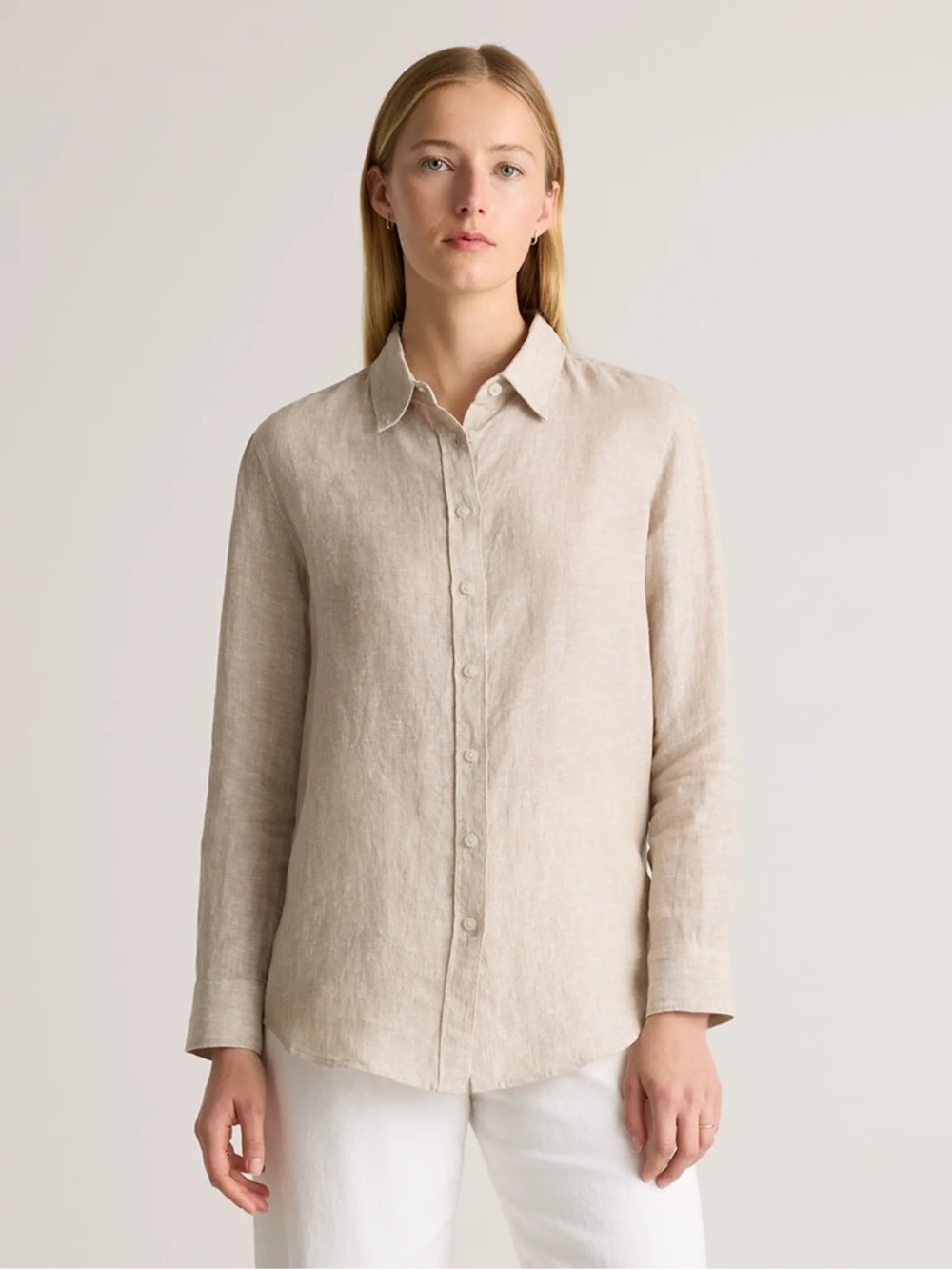 Quince Women's Button-Down Linen Shirt in Beige